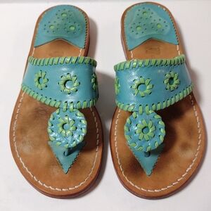 STEPHEN BONANNO Palm Beach Women's Leather Flat Thong Summer Sandals Teal Size 6